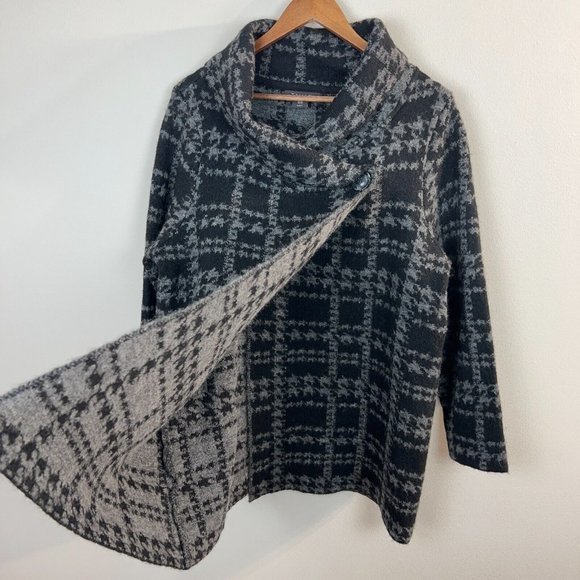 Tahari Cardigan Sweater 1X Women Black Gray‎ Knit Wool Blend Longline Button - Picture 2 of 11